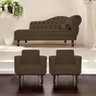 Kit Diva Recamier Juliana 130cm Lado Esquerdo e 02 Poltronas Classic Suede Marrom - Amarena Móveis - 3