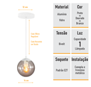 Ver imagem 4 de Pendente Branco C/ Globo de Vidro Fume de 14cm + Led 2w