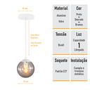 Ver imagem 4 de Pendente Branco C/ Globo de Vidro Fume de 14cm + Led 2w