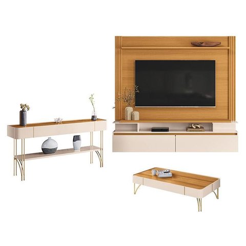 Home Suspenso Astor Cinamomo Off White com Mesa de Centro Cadenza e Aparador Vivant Off White