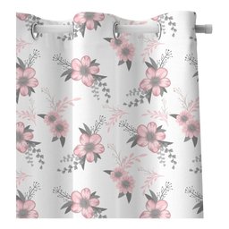 Kit Cortina Infantil Flores Rosa + 3 Capas Almofada 2,6x1,5m - 3