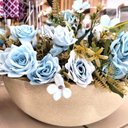 Ver imagem 2 de Jogo Buquê Mini Rosas Azul Tiffany 5 Flores Folhagens Realistas 2 Unidades 30cm