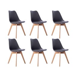 Kit 06 Cadeira Leda Eames Jantar Cozinha com Assento Estofado Cinza - 1