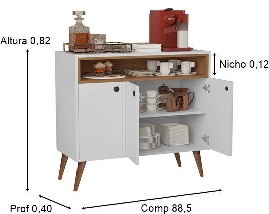 Aparador Buffet 3 Portas Cantinho do Café Arenzo Pé Palito Cores - Comprar Moveis em Casa: Branco /  - 2