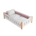 Ver imagem 1 de Cama Infantil Montessoriana Melissa Completa com Colchão e Enxoval Trança Rosa Grade Luminária LED