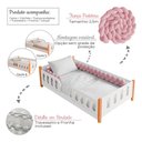 Ver imagem 3 de Cama Infantil Montessoriana Melissa Completa com Colchão e Enxoval Trança Rosa Grade Luminária LED