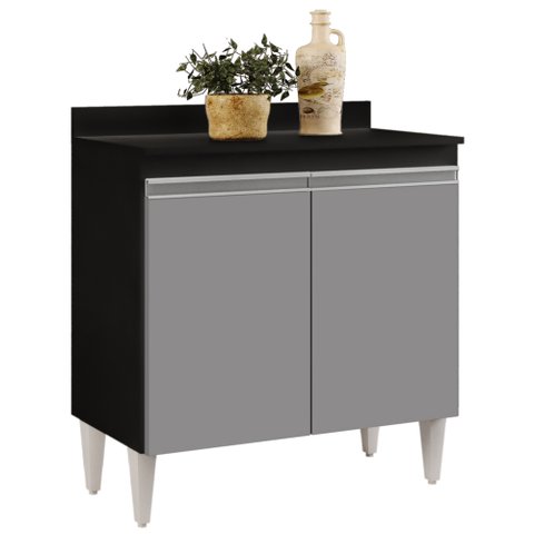 Balcão Gabinete 80cm 2 Portas Hawai Preto/Cinza - Lumil Móveis