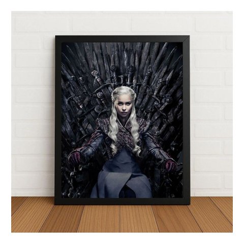 Quadro Daenerys no Trono de Ferro c/ Moldura e Vidro Preto