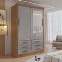 Ver imagem 1 de Guarda-Roupa 2 Portas de Correr com Espelho e 6 Gavetas Meridian Gold Cinamomo/Off White