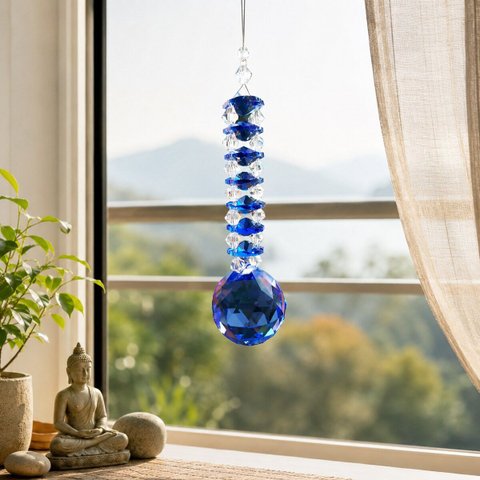 Cristal Suncatcher Jardim Feng Shui Azul