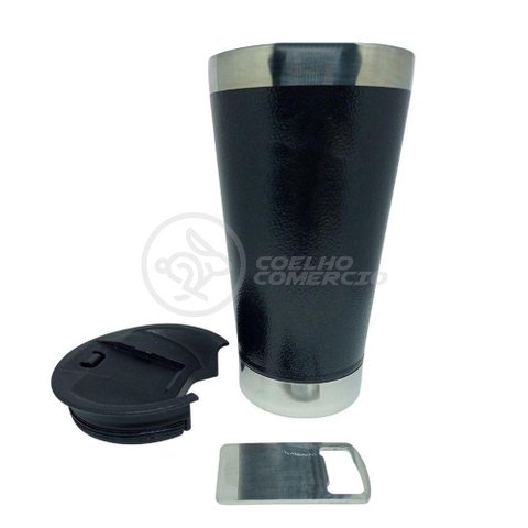 Copo Térmico com Tampa e Abridor de Garrafa 473ml Preto