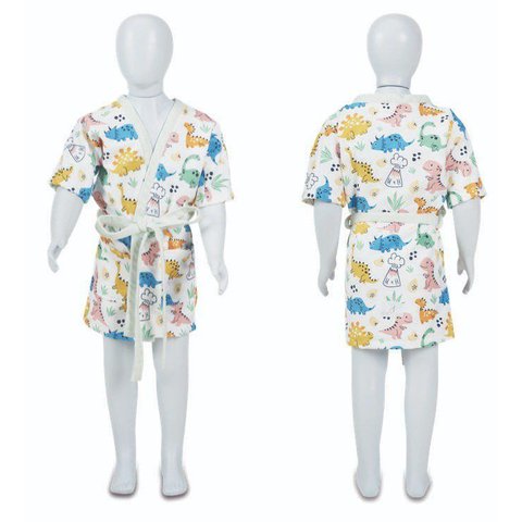 Roupão de Banho Infantil de 4 a 10 Anos Dinossauros - M - 6 a 8 Anos