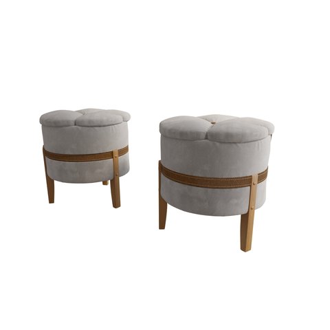 Kit 2 Puffs Pétala Decorativo Premium Apoio para Os Pés Banco Estofado Redondo Luxo Cor Cinza