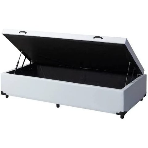 Cama Box Baú Solteiro Corino Branco