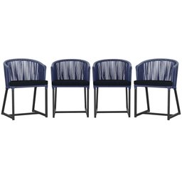 4 Cadeiras de Jantar Área Noronha em Alumínio com Pintura Preta Corda Náutica E12 Trama Original - 1