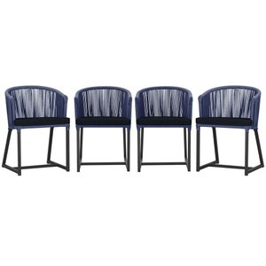 4 Cadeiras de Jantar Área Noronha em Alumínio com Pintura Preta Corda Náutica E12 Trama Original