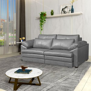 Sofá Decorativo Piece Bipartido Retrátil Sala de Estar 250cm Couro Cinza G58 - Gran Belo