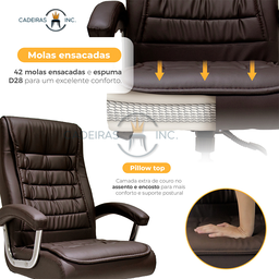 Cadeira de Escritório Presidente Alta Executiva Ergonômica Giratória Molas Ensacadas Pillow Top - 2