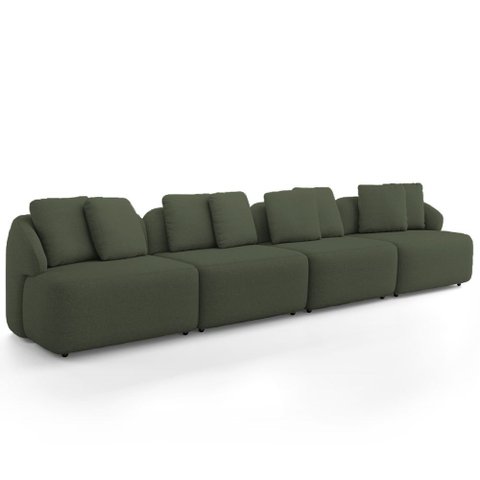Sofá 5 Lugares para Sala de Estar Living 394cm Arlo F04 Linho Verde Tc-10056 - Lyam Decor