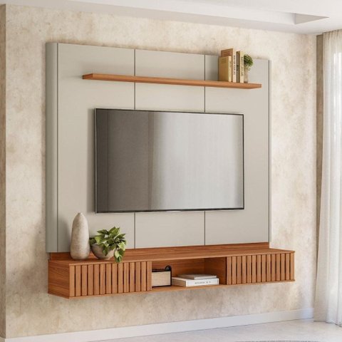 Painel Home para TV Sala de Estar Amarante Canela Off White Fosco 162cm