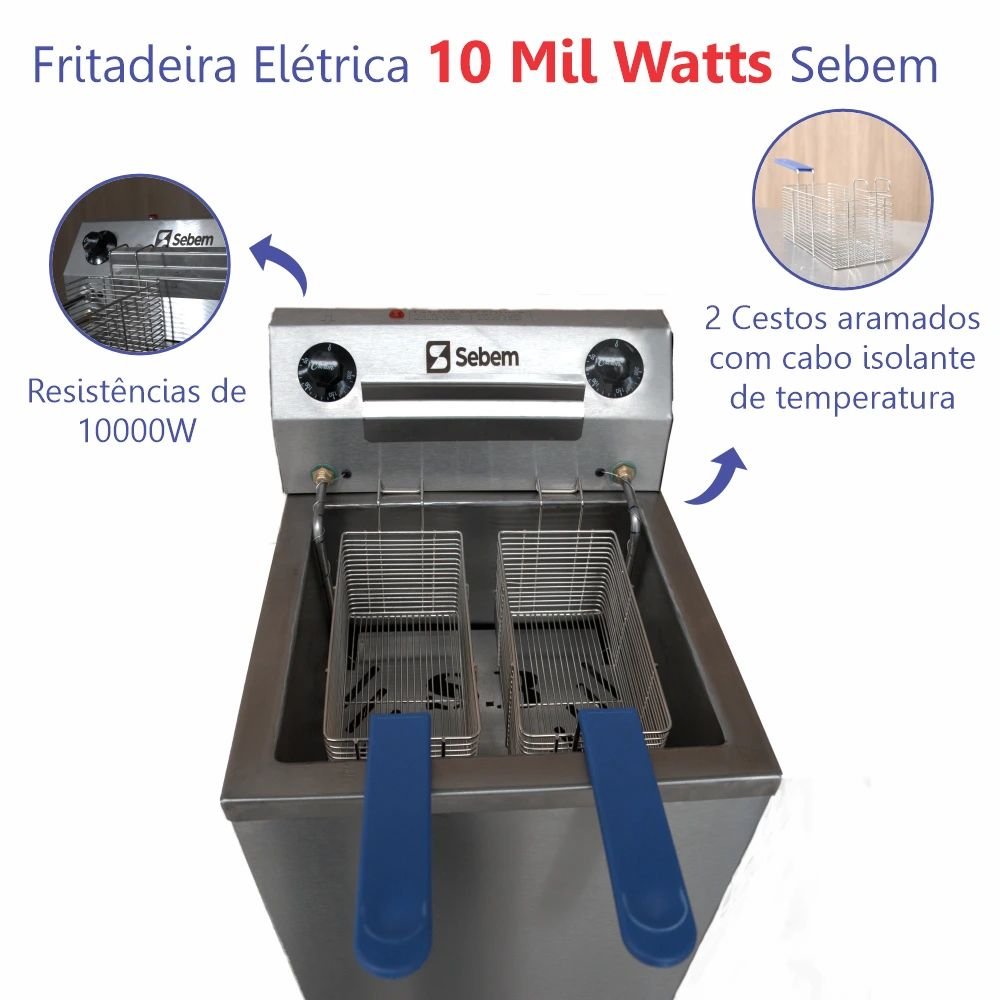 Fritadeira Fritador Elétrico Grande 2 Cestos 18l de Pedestal Coluna 10000w Sebem - 2