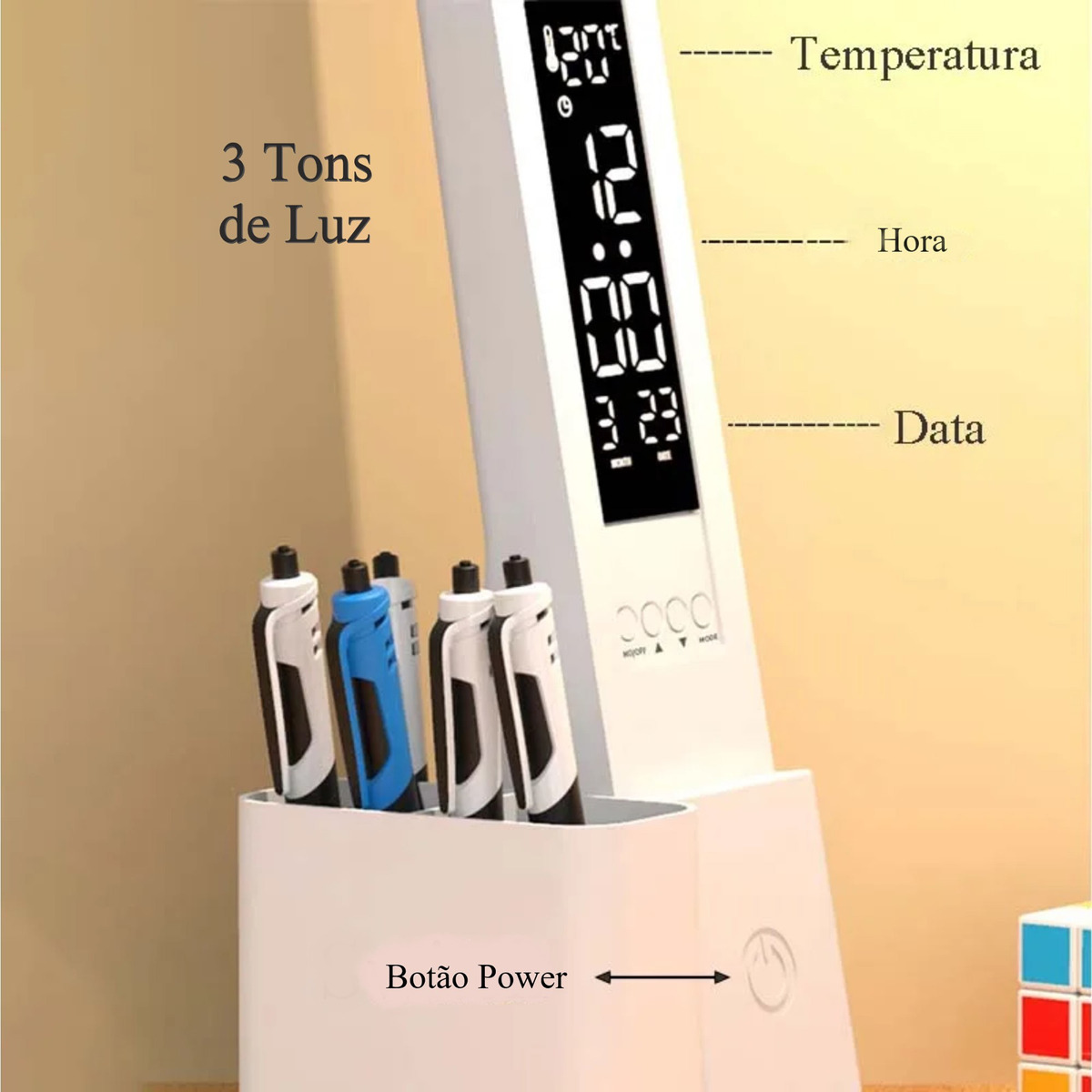 Luminária de Mesa Articulável Abajur Leitura Estudo Relógio - 3