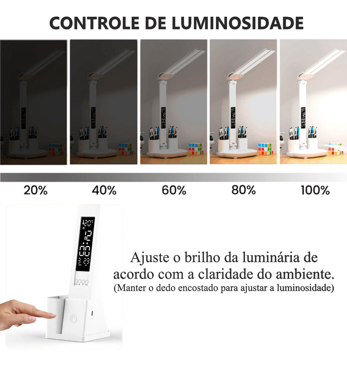 Luminária de Mesa Articulável Abajur Leitura Estudo Relógio - 5