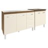 Armário Cozinha Gabinete Pia de 120 Cm Bruna e Balcão Fran para Cooktop 5 Bocas Savana Off White - 1