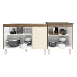Armário Cozinha Gabinete Pia de 120 Cm Bruna e Balcão Fran para Cooktop 5 Bocas Savana Off White - 5