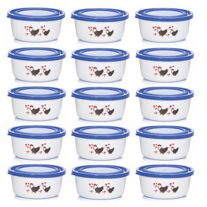 Jogo 15 Mini Potes Redondo Plástico Prime 270ml Galinha Angola - Ercaplast