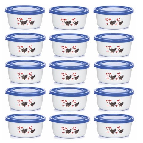 Jogo 15 Mini Potes Redondo Plástico Prime 270ml Galinha Angola - Ercaplast
