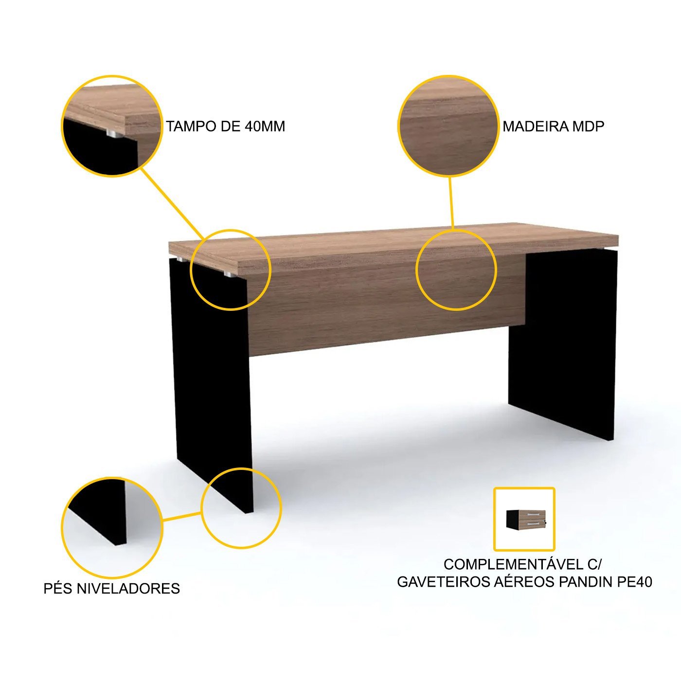 MESA P/ ESCRITÓRIO 134X60 PANDIN PE40 - NATURALLE M1340PE40 - 3