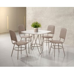 Mesa Quadrada com 4 Cadeira Lions Lais Aço Nobre Off White - 2
