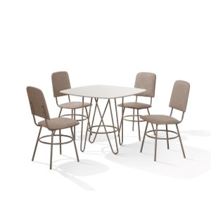 Mesa Quadrada com 4 Cadeira Lions Lais Aço Nobre Off White