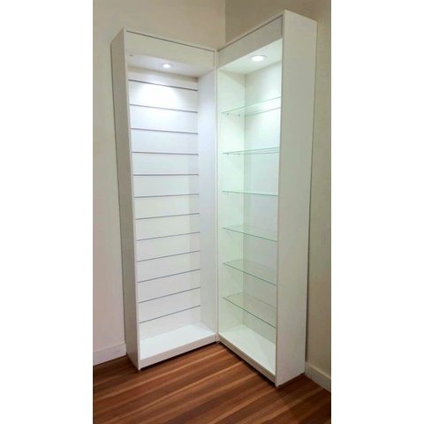 Kit 2 Gôndola Lojas Estante Expositor Vidro LED na Cor Branca