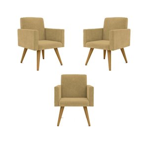 Kit 03 Poltronas Decorativa Sala Balaqui Decor Cor:capuccino