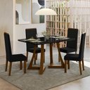 Ver imagem 1 de Sala Jantar Ana 136cm Vidro 4 Cadeira Veludo Livia Preto/Ambar