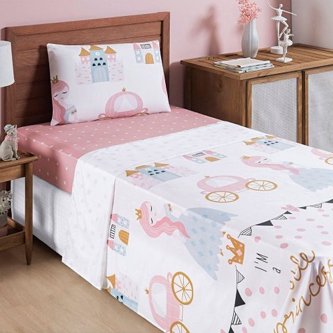 Jogo de Lençol Cama Solteiro 3 Peças Infantil Bouti Kids:little Princess