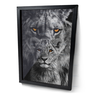 Quadro Leão Com Filhote Preto e Branco Moldura e Vidro - 1