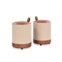 Ver imagem 4 de Conjunto 2 Puff Euro Redondo Moderno com Detalhe em Couro para Quarto ou Sala - Creme com Marrom