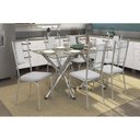 Ver imagem 1 de Conjunto: Mesa de Cozinha Volga c/ Tampo de Vidro 150cm + 6 Cadeiras Lisboa Cromada/Branco -