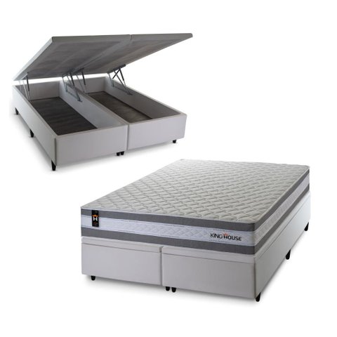 Conjunto Box Baú Alpine Branco 158x198x72 c/ Molas Ensacadas