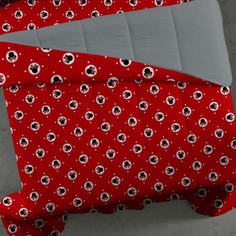 Edredom Portallar Solteiro Malha Misto Estampado Minnie Lace 150mx220m Cinza
