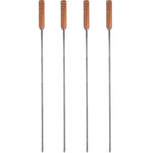 Kit 4 Espetos Simples Churrasco Inox Cabo Madeira 85cm Carne Churrasqueira Domama