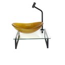 Ver imagem 2 de Kit Cuba de Vidro Oval 10mm Dourado Real com Tampo 40cm Incolor e Suporte Preto