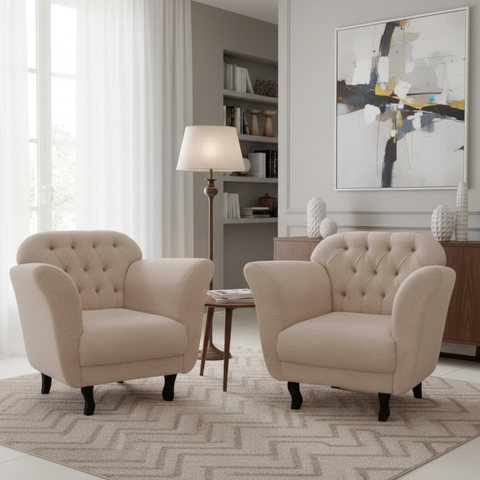 Kit 2 Poltronas Decorativa Dália Veludo Bege