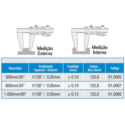 Paquímetro Universal para Serviços Pesados - Cap. 500mm-20" - 01,0005 - Zaas - 5