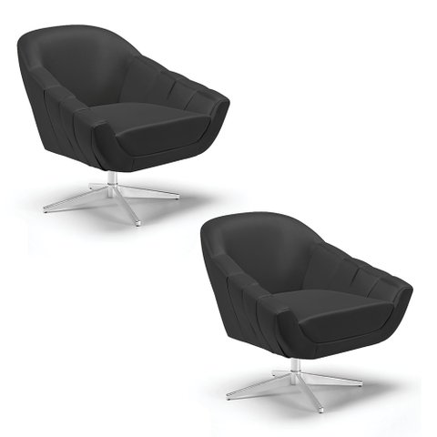 Kit 2 Poltronas Giratória Giovana Corino Preto Base Cromada - D'Rossi