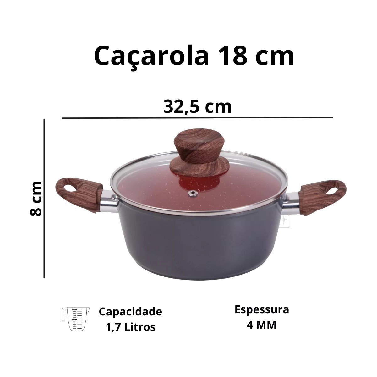 Panela Caçarola Nano Cerâmica Antiaderente Tampa V 18cm 1,7L Duralar 10831DLAR - 3