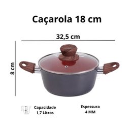 Panela Caçarola Nano Cerâmica Antiaderente Tampa V 18cm 1,7L Duralar 10831DLAR - 3